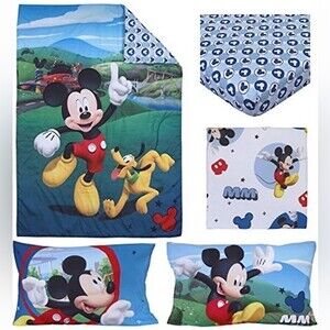 Disney 4 Piece Toddler Bedding Set Mickey Mouse Playhouse Blue/White- 52" x 28"